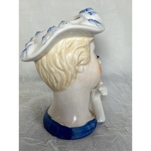 Vintage Lady Head Vase, Blue, Hand To Face, Striking - Picture 6 of 7